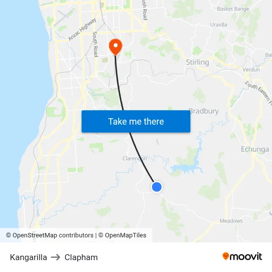Kangarilla to Clapham map