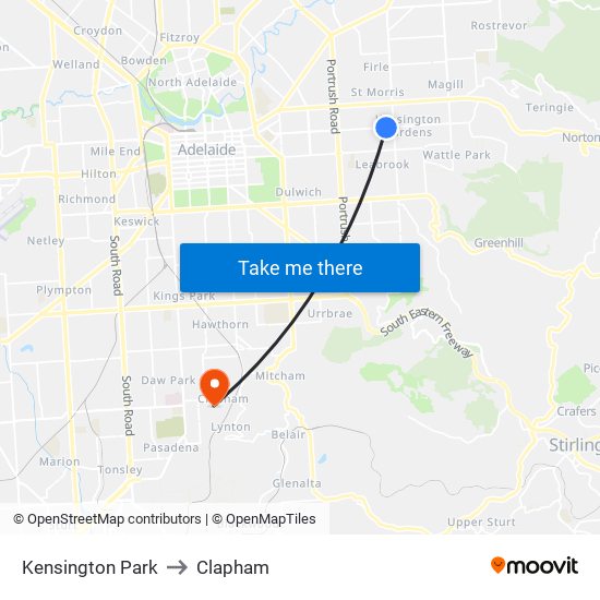 Kensington Park to Clapham map