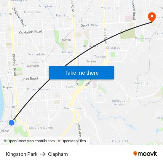 Kingston Park to Clapham map