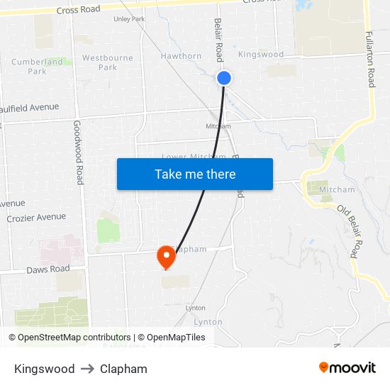 Kingswood to Clapham map