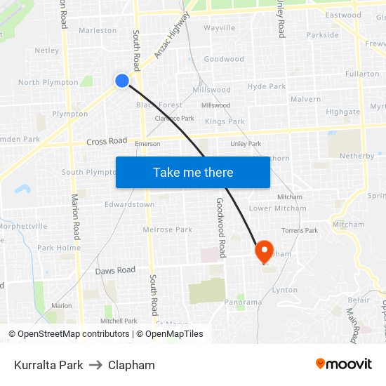 Kurralta Park to Clapham map