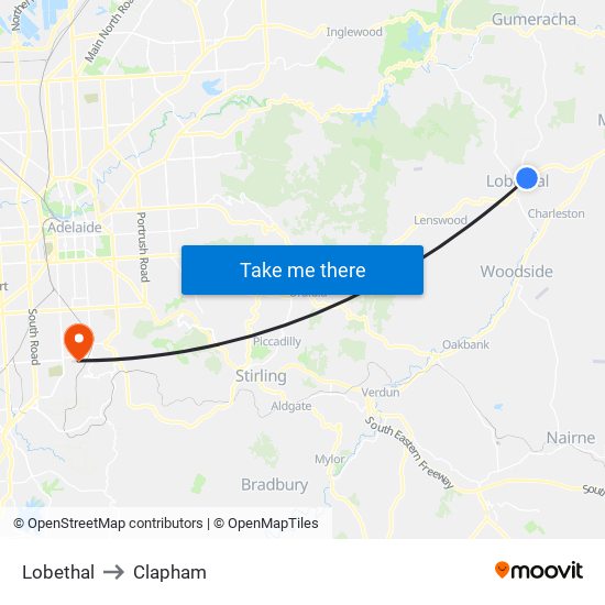 Lobethal to Clapham map