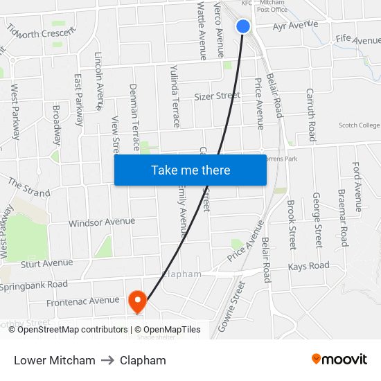 Lower Mitcham to Clapham map