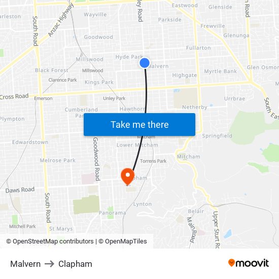 Malvern to Clapham map