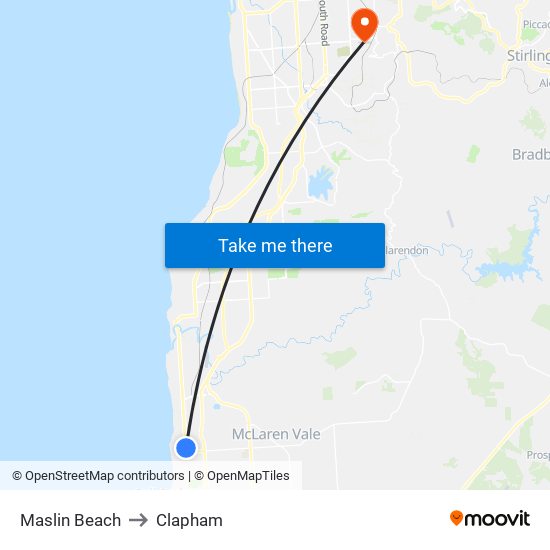 Maslin Beach to Clapham map