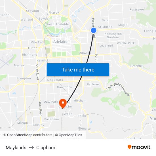 Maylands to Clapham map