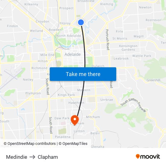 Medindie to Clapham map