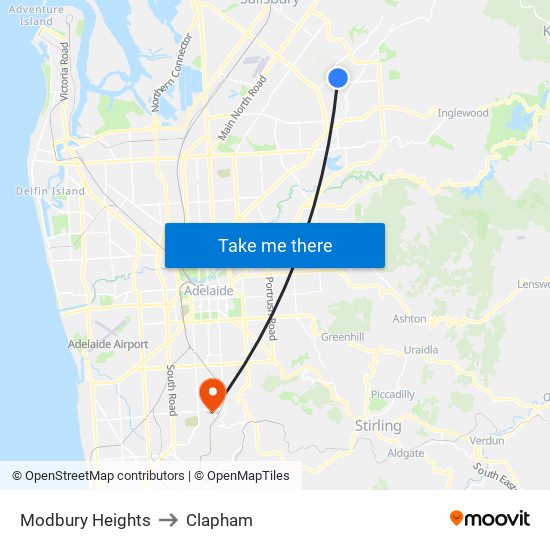 Modbury Heights to Clapham map