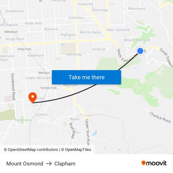 Mount Osmond to Clapham map