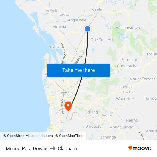 Munno Para Downs to Clapham map