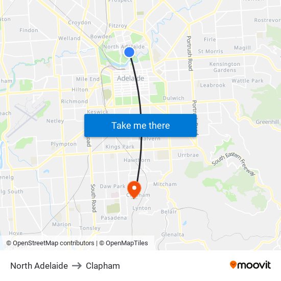 North Adelaide to Clapham map