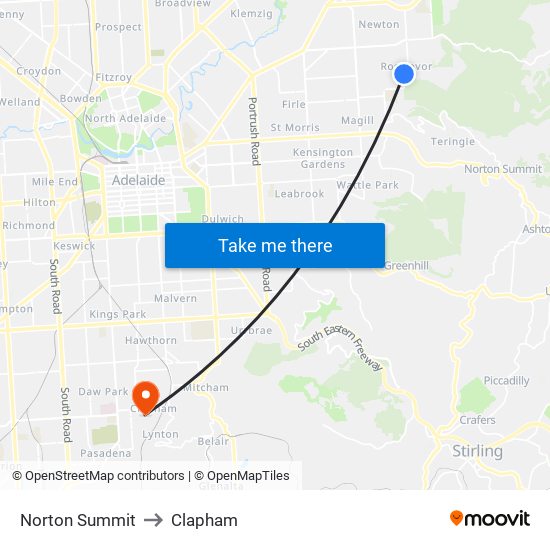 Norton Summit to Clapham map
