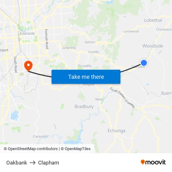 Oakbank to Clapham map