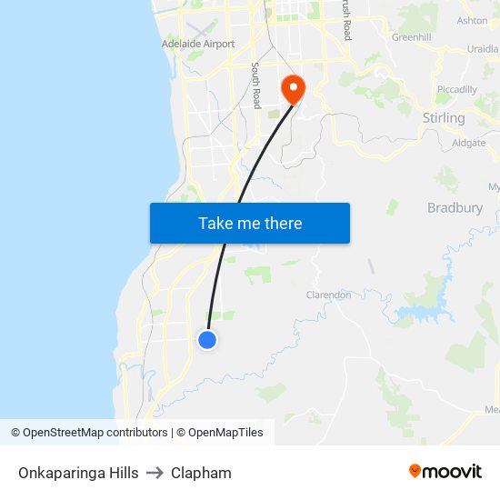 Onkaparinga Hills to Clapham map