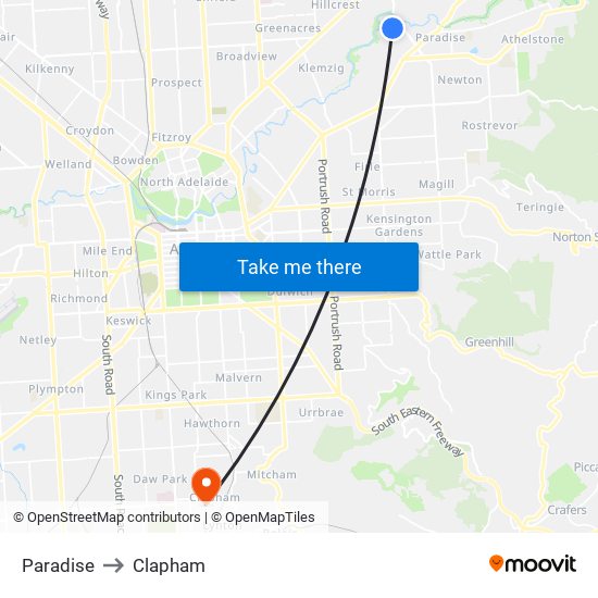 Paradise to Clapham map