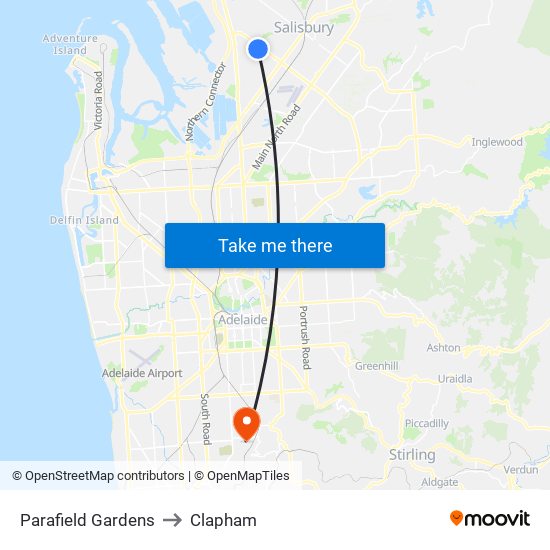 Parafield Gardens to Clapham map