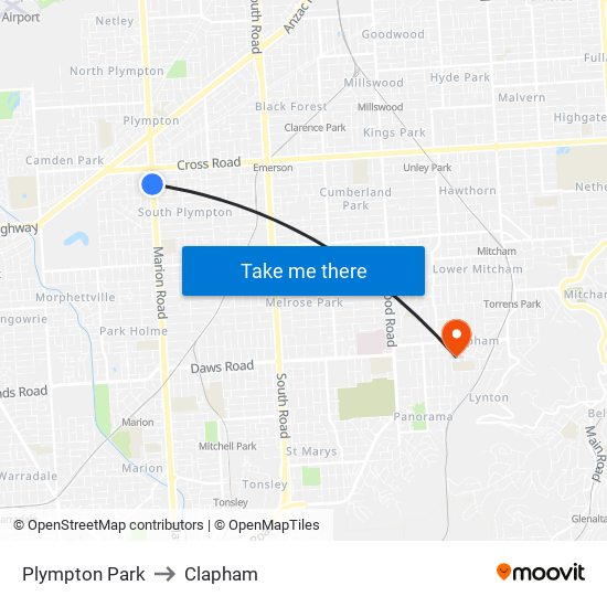 Plympton Park to Clapham map