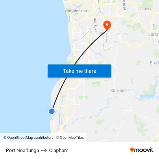 Port Noarlunga to Clapham map