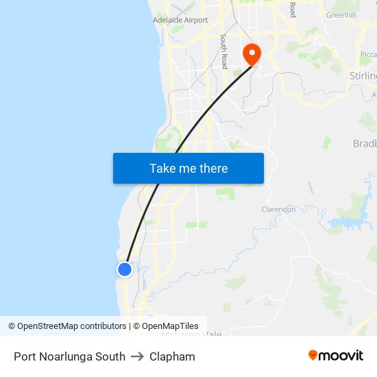 Port Noarlunga South to Clapham map