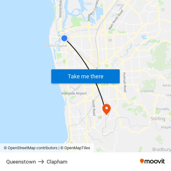 Queenstown to Clapham map