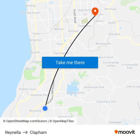 Reynella to Clapham map