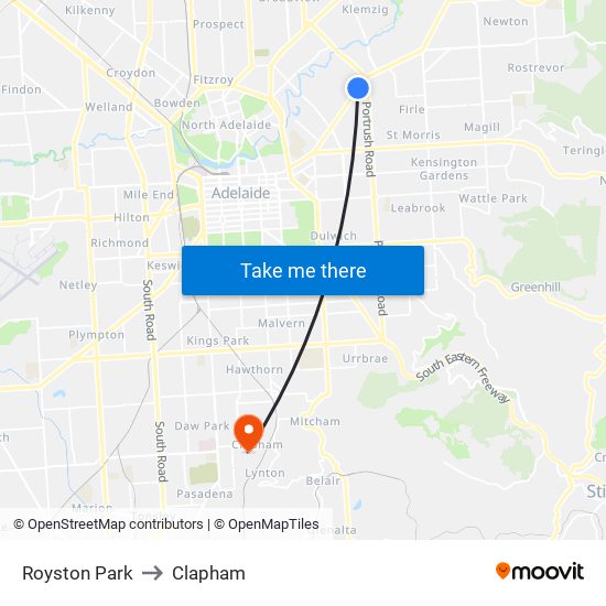 Royston Park to Clapham map