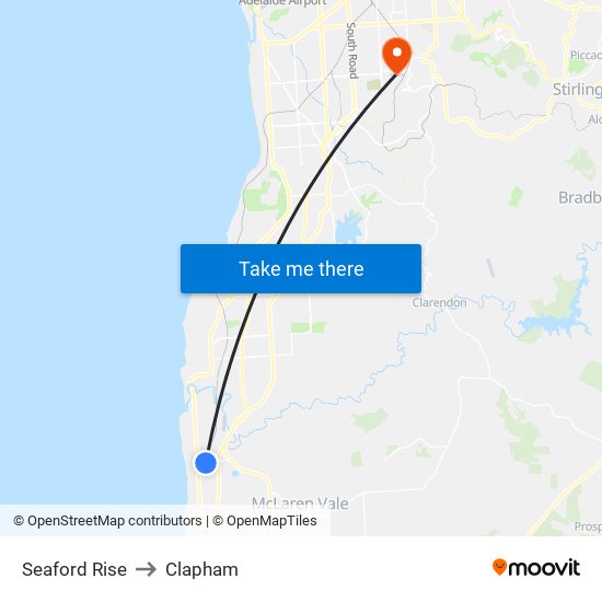 Seaford Rise to Clapham map