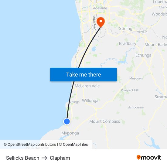 Sellicks Beach to Clapham map