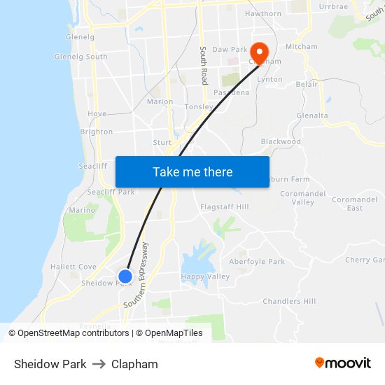 Sheidow Park to Clapham map