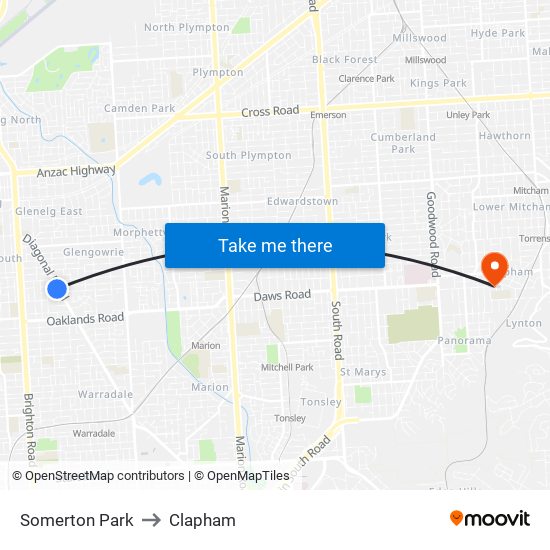 Somerton Park to Clapham map