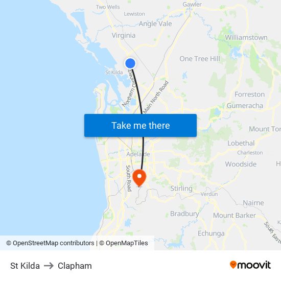 St Kilda to Clapham map