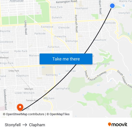 Stonyfell to Clapham map