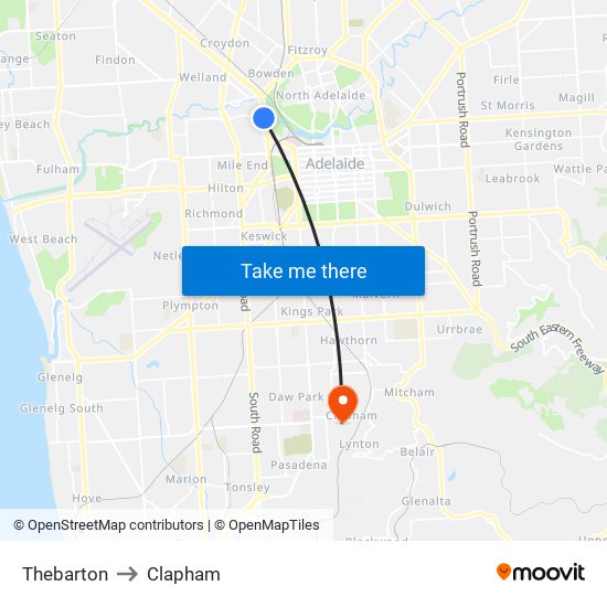 Thebarton to Clapham map