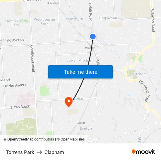 Torrens Park to Clapham map