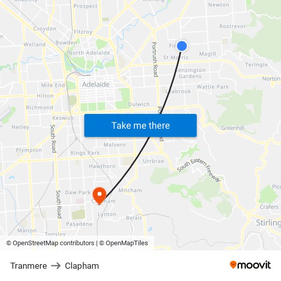 Tranmere to Clapham map