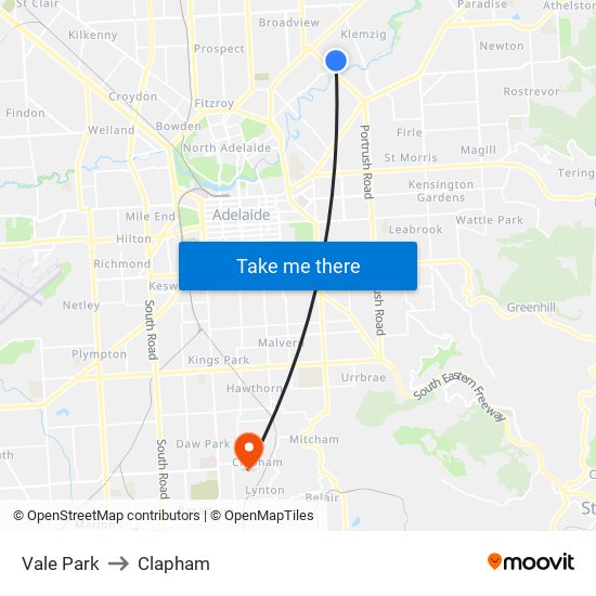 Vale Park to Clapham map