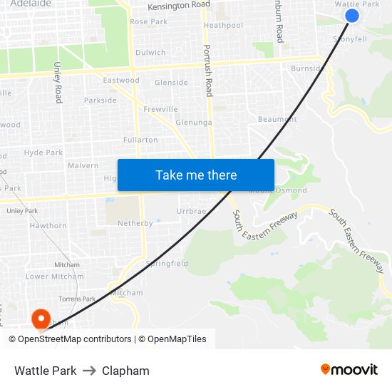 Wattle Park to Clapham map