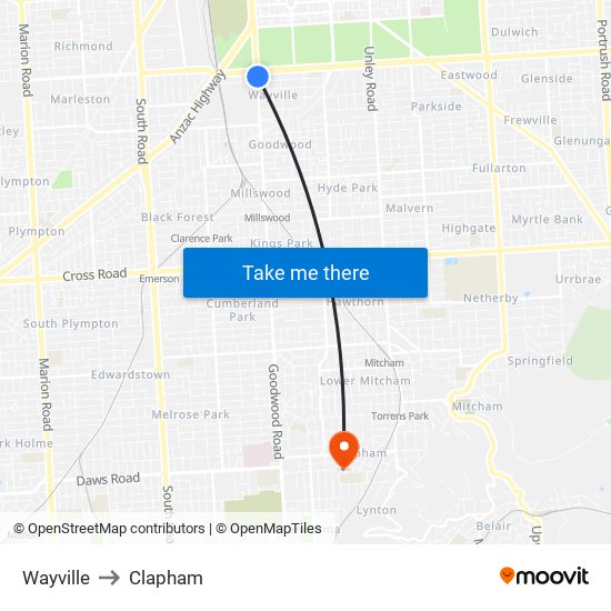 Wayville to Clapham map