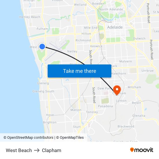 West Beach to Clapham map