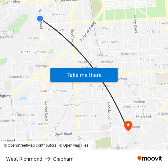 West Richmond to Clapham map