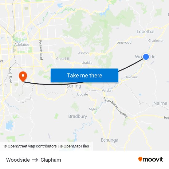 Woodside to Clapham map