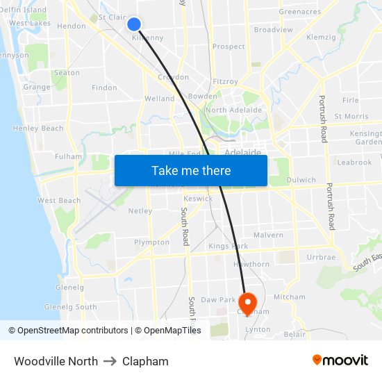 Woodville North to Clapham map