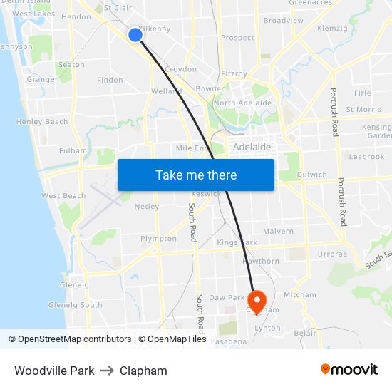 Woodville Park to Clapham map