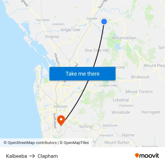 Kalbeeba to Clapham map