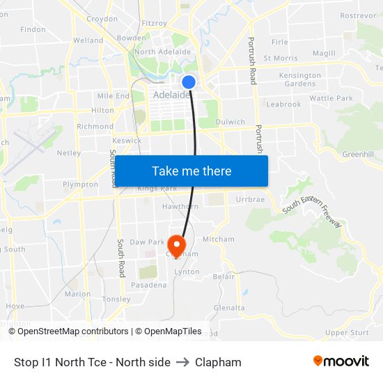 Stop I1 North Tce - North side to Clapham map