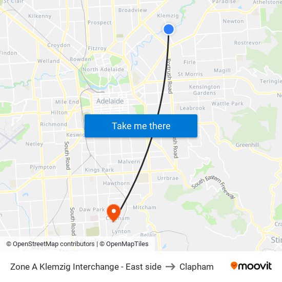 Zone A Klemzig Interchange - East side to Clapham map