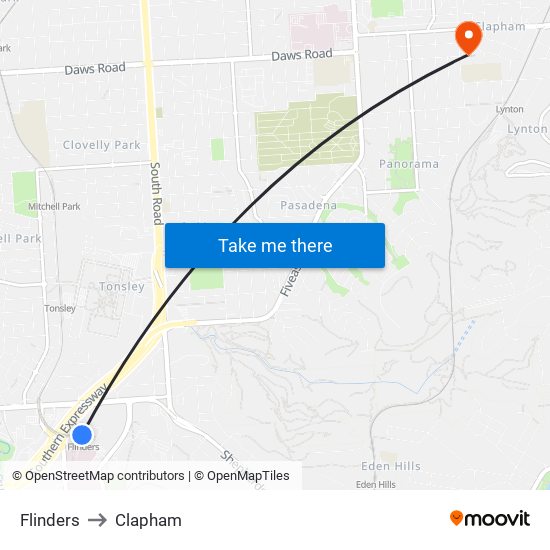 Flinders to Clapham map