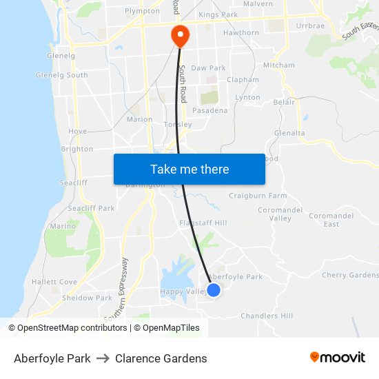 Aberfoyle Park to Clarence Gardens map