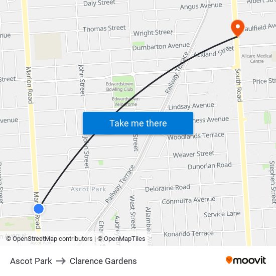 Ascot Park to Clarence Gardens map