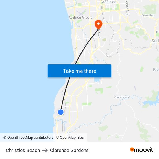 Christies Beach to Clarence Gardens map